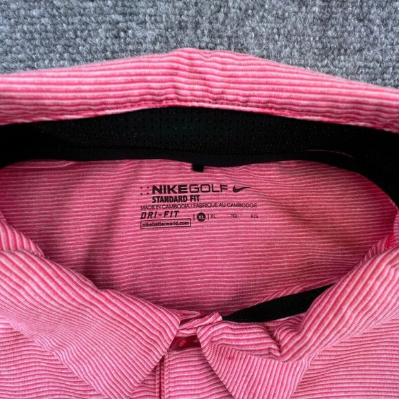 Nike Golf Striped Red White Polo Shirt Short Sleeve XL w Logo Stretch Spandex - Picture 5 of 6